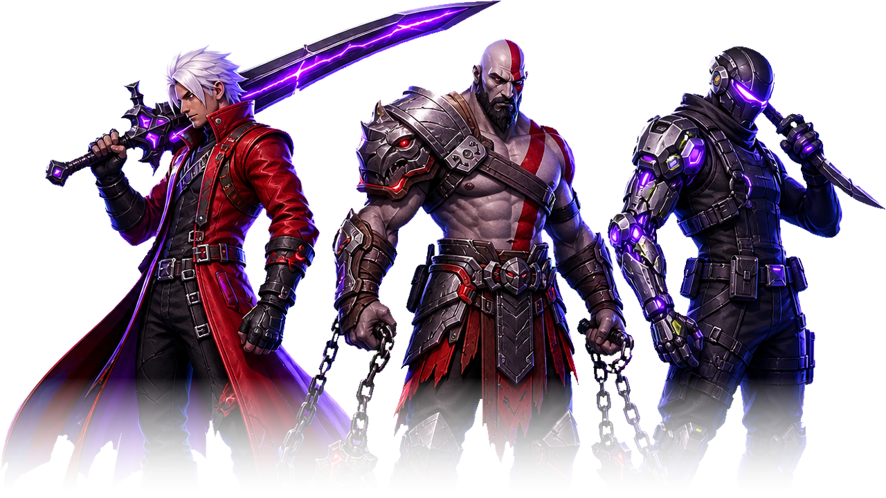 Três personagens originais inspirados em jogos de ação