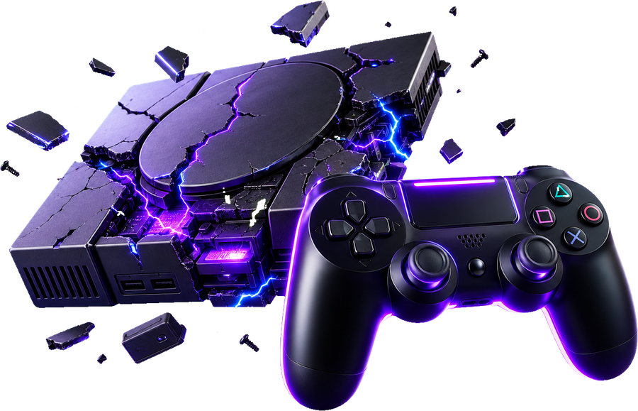 Console e controle em efeito neon quebrado